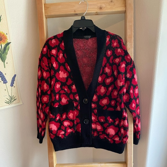 Topshop Sweaters | Topshop Animal Print Cardigan | Color: Black/Red | Size: 4 | 420mami's Closet